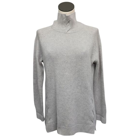 Garnet Hill‎ Cabled 100% Cashmere Turtleneck Sweater Gray Size Medium Mock Neck - Picture 1 of 10